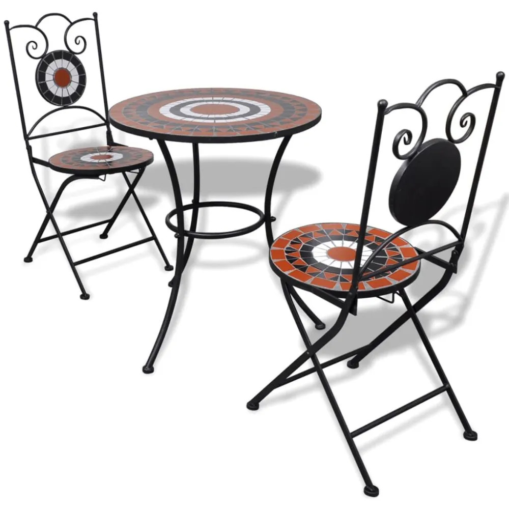 Set Esterno Resistente Set da Bistrot 3 pz Piastrelle di Ceramica Terracotta e Bianco