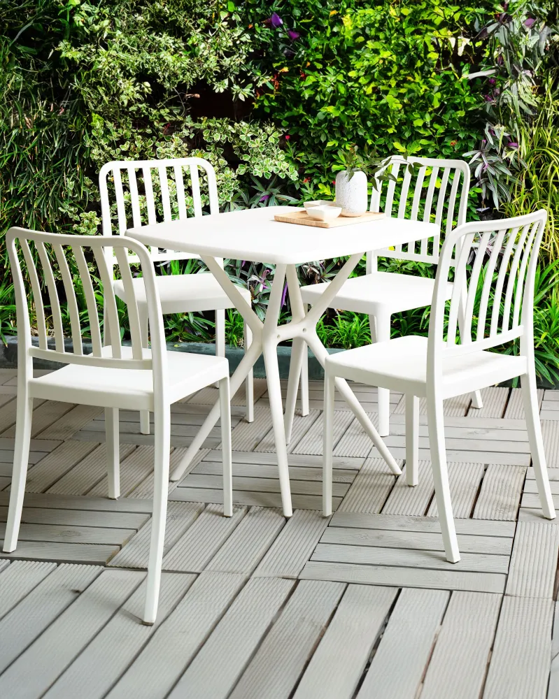 Set Esterno Resistente Set 4 Garden Chairs SERSALE Synthetic Material White
