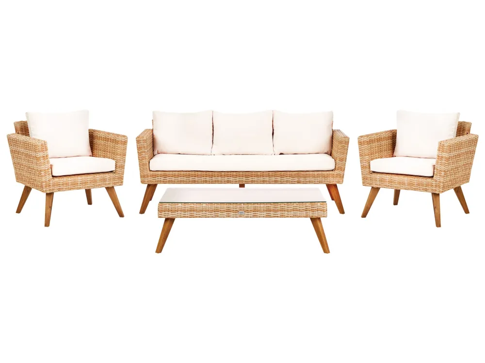 Set Esterno Resistente Set da giardino rattan sintetico bianco crema 5 posti VITTORIA XLbianco crema
