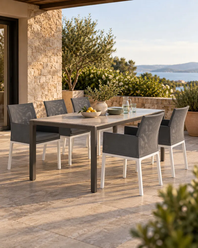 Set 6 Garden Chairs BACOLI Fabric Dark Grey per Soggiorno Esterno