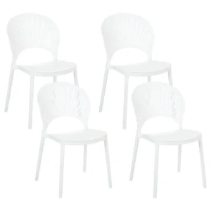 Set 4 Garden Chairs OSTIA Synthetic Material White con Tavolo Allungabile