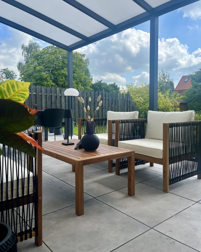 Set da giardino ANTRIA Legno d'acacia Nero Alluminio e Tessuto