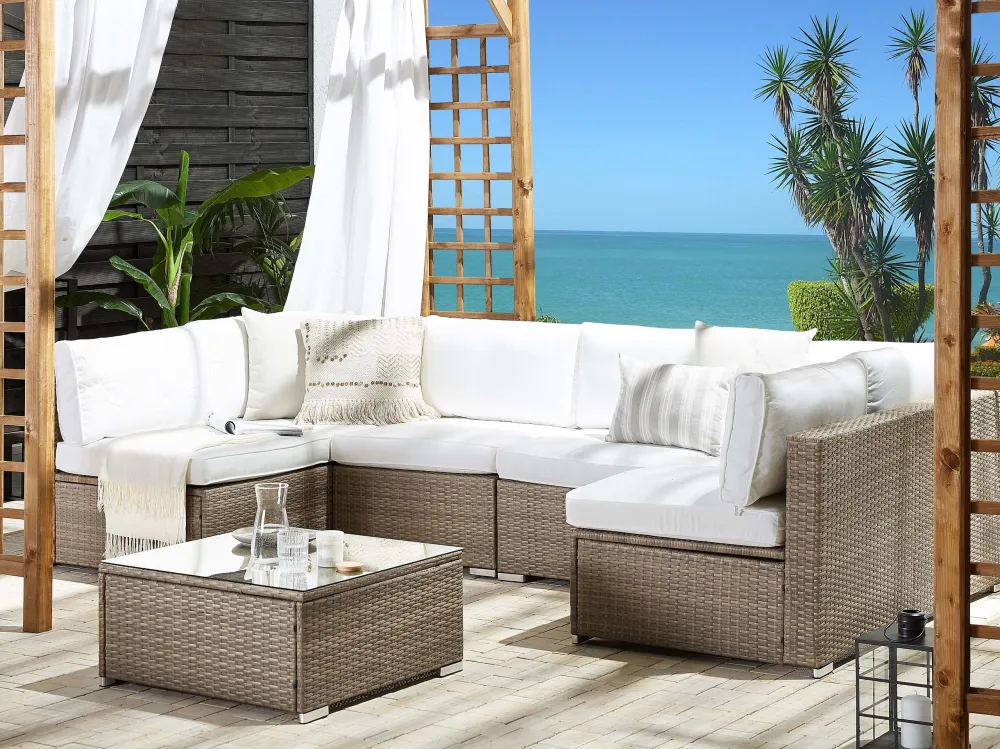 Set da giardino BELVEDERE Rattan sintetico Bianco con Tavolo Allungabile