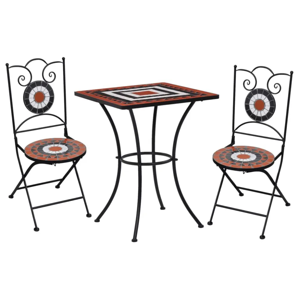Set Giardino Premium Set Bistrò 3 pz con Mosaico Ceramica Terracotta e Bianco