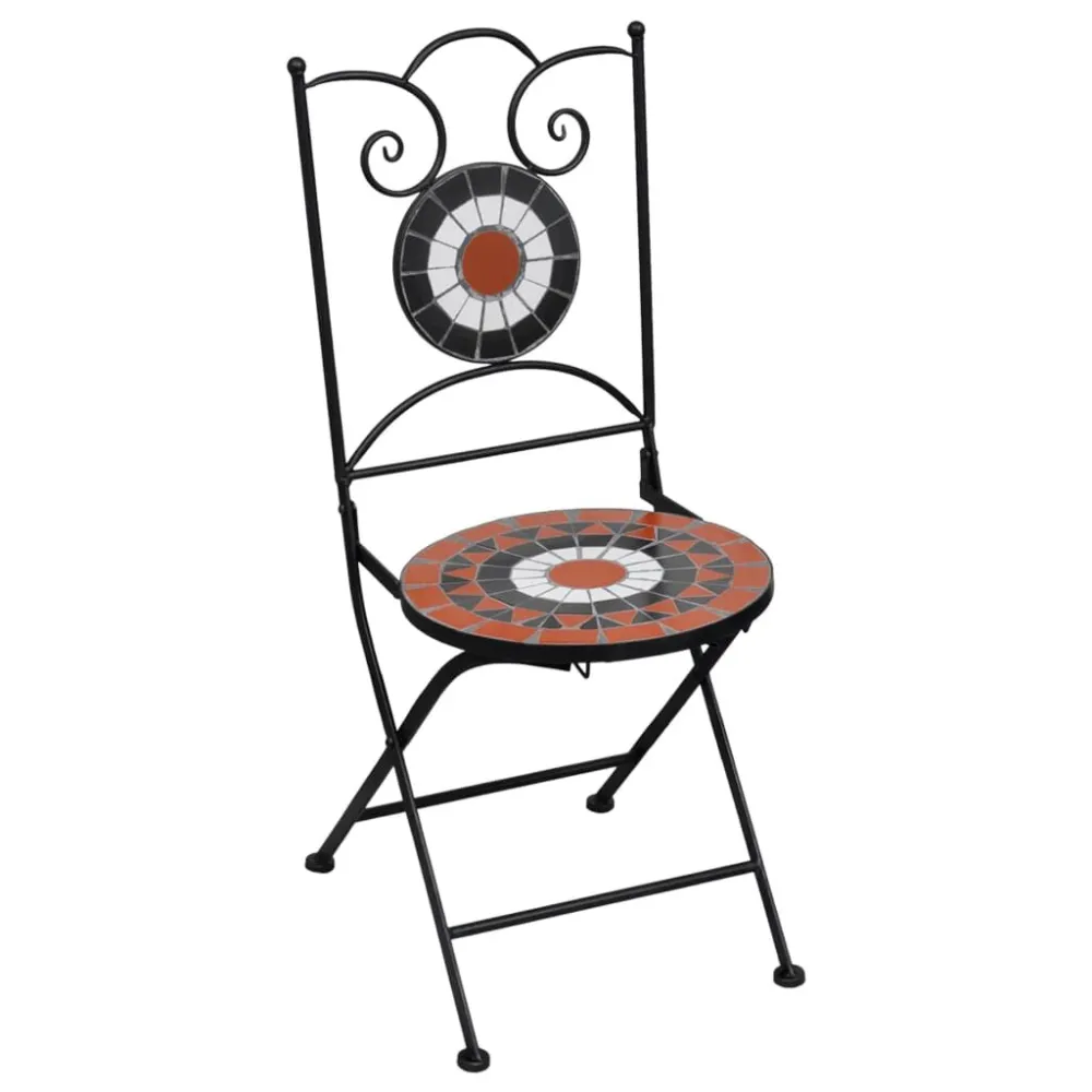Set Giardino Premium Set Bistrò 3 pz con Mosaico Ceramica Terracotta e Bianco