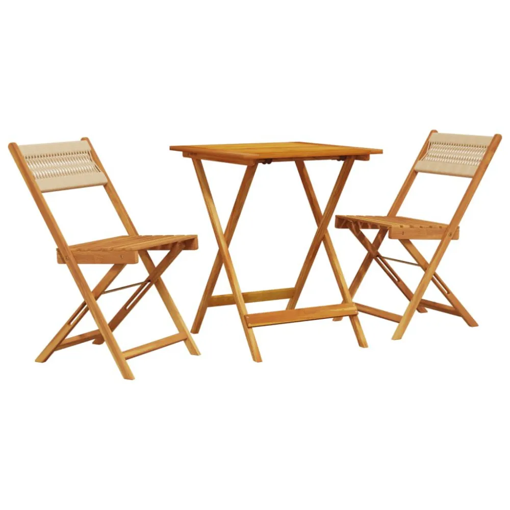 Set Giardino Premium Set da Bistrot 3pz Nocciola Polipropilene e Legno Massello