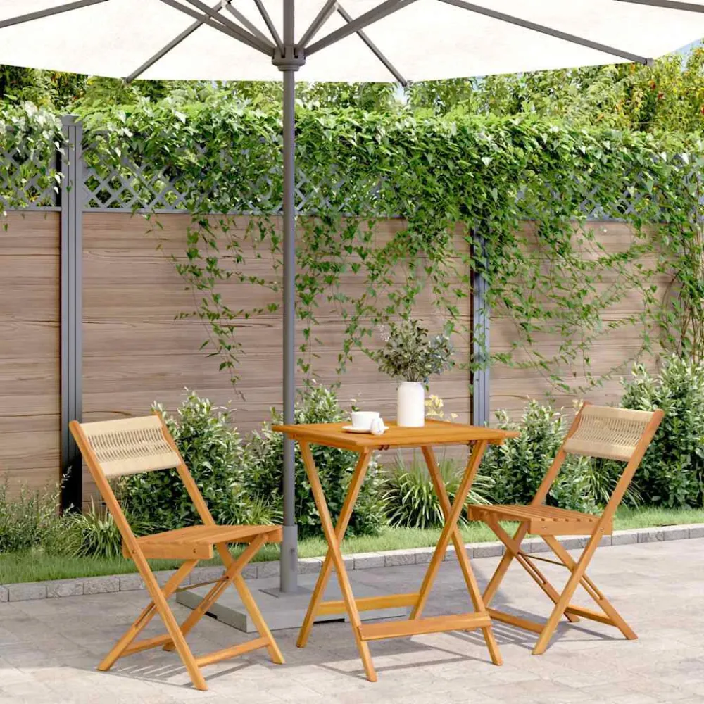 Set Giardino Premium Set da Bistrot 3pz Nocciola Polipropilene e Legno Massello