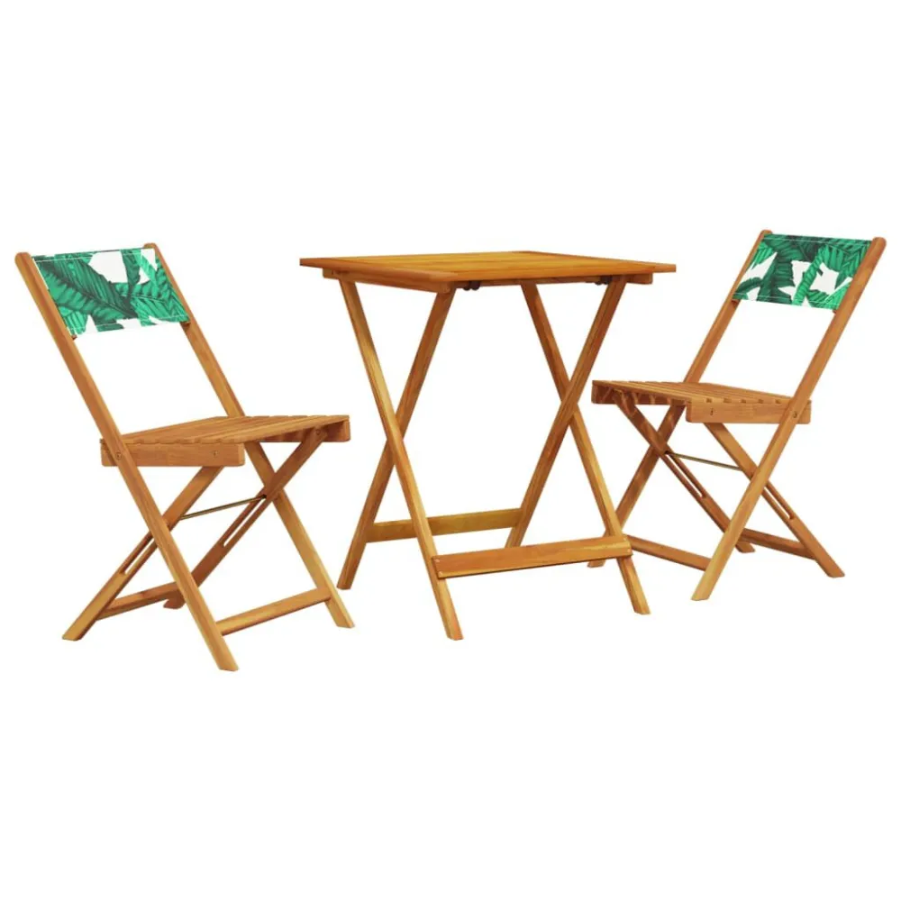 Set Giardino Premium Set da Bistrot 3 pz Motivo Foglie Tessuto e Legno Massello