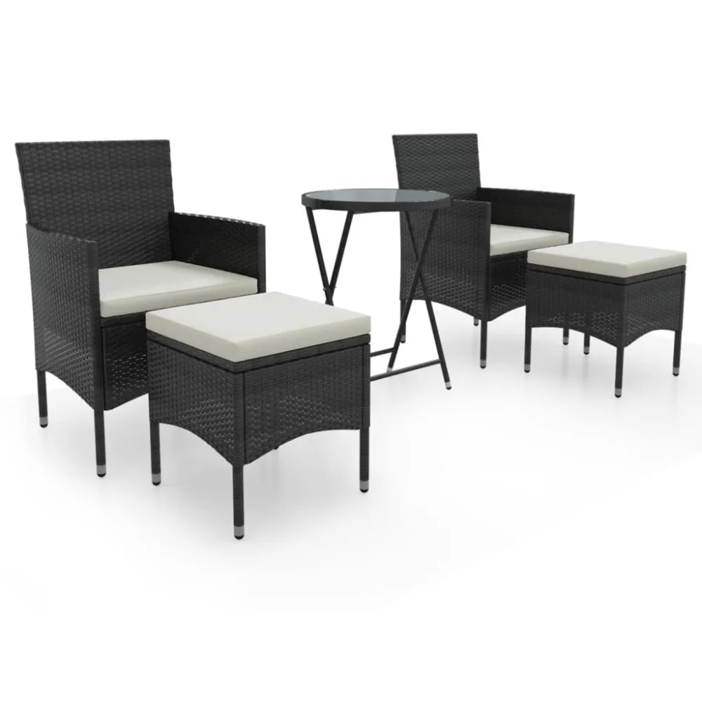 Set Giardino Premium Set da Bistrot per Giardino 5pz Polyrattan Vetro Temperato Nero