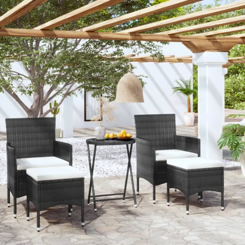 Set Giardino Premium Set da Bistrot per Giardino 5pz Polyrattan Vetro Temperato Nero