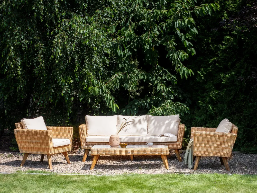 Set da giardino rattan sintetico bianco crema 5 posti VITTORIA XLbianco crema per Terrazzo e Cortile
