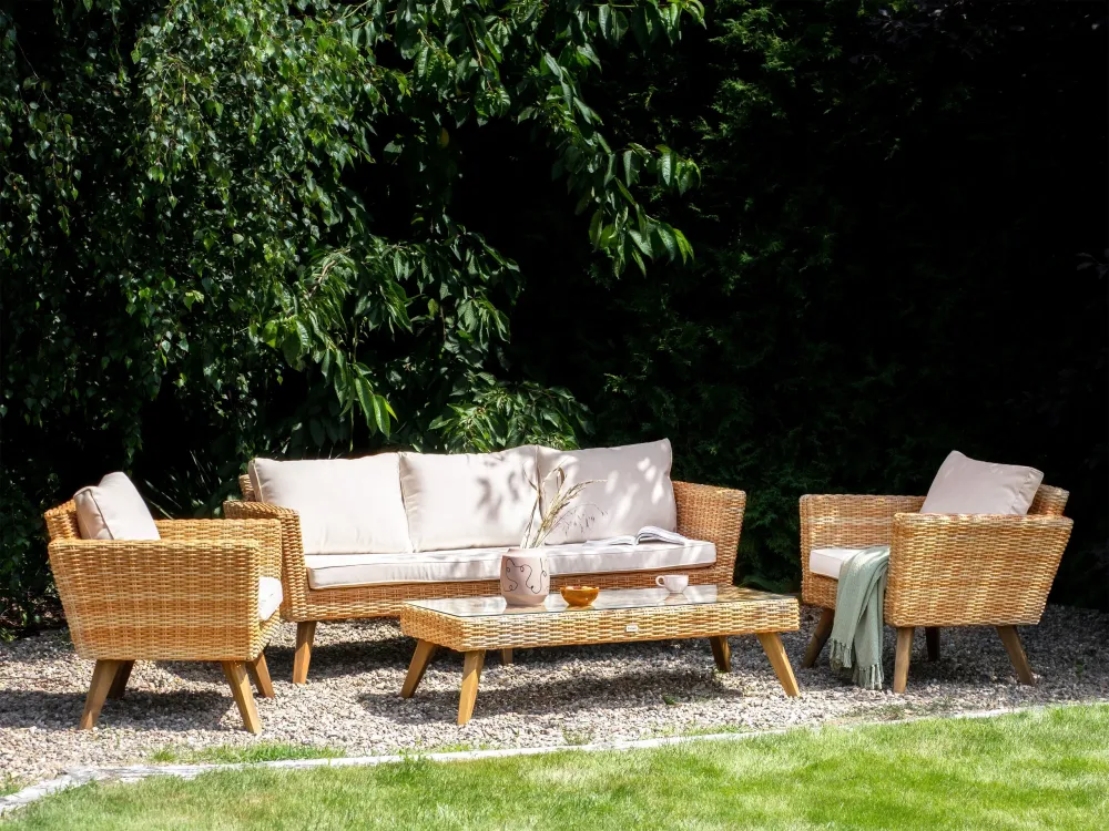 Set da giardino rattan sintetico bianco crema 5 posti VITTORIA XLbianco crema per Terrazzo e Cortile