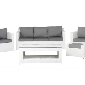 Set da giardino ROMA Rattan sintetico Bianco con Cuscini Inclusi
