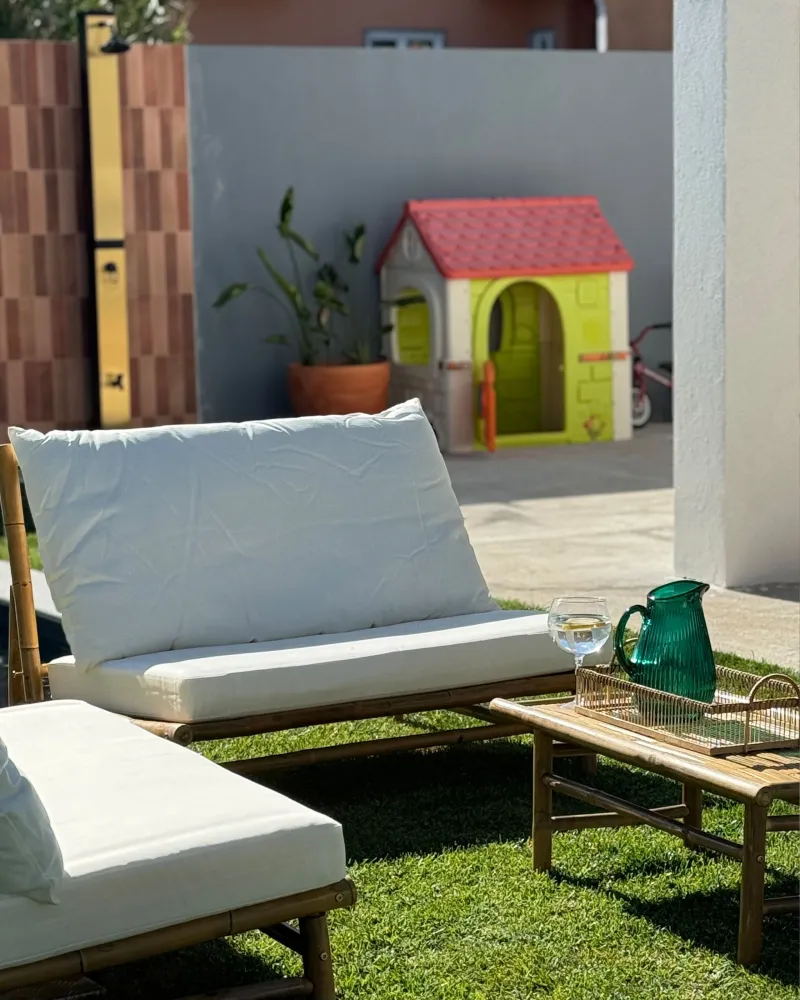 Set da giardino TODI Legno di bambù Bianco imbrattato