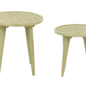 Set 2 Mango Wood Side Tables Light Green MAHARO