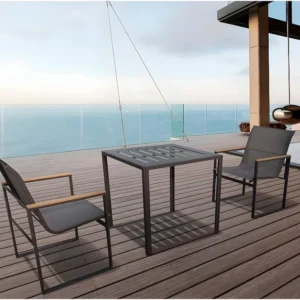 Set di mobili da giardino per balcone "Liam" - 2 posti - Marrone/Grigio | Impermeabile e UV Resistente