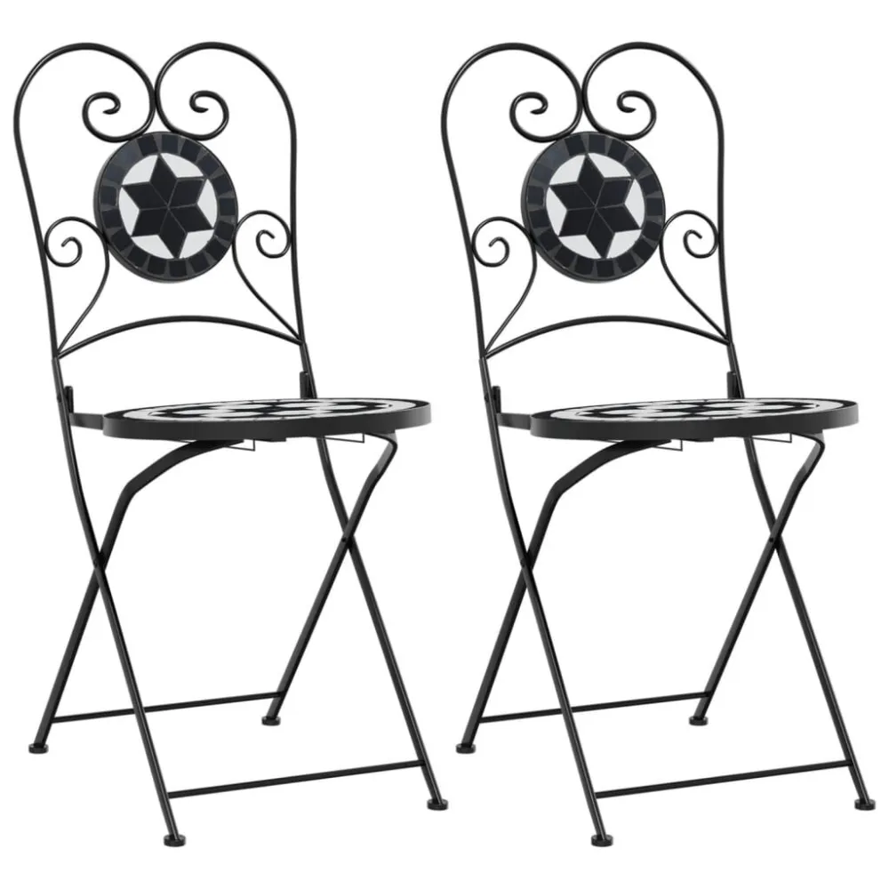 Set Modulare Sedie da Bistrò Pieghevoli 2 pz Nero e Bianco Ceramica