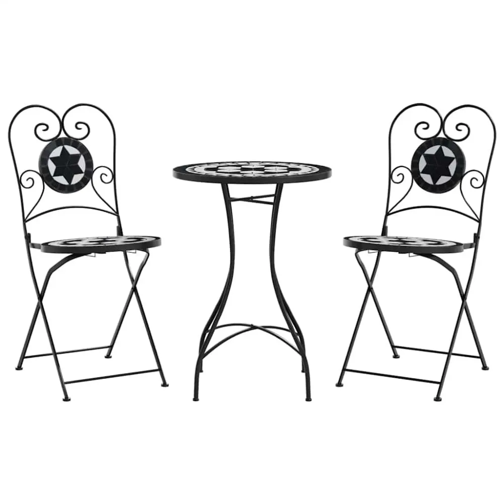Set Modulare Set da Bistrot con Mosaico Nero e Bianco Ferro e Ceramica