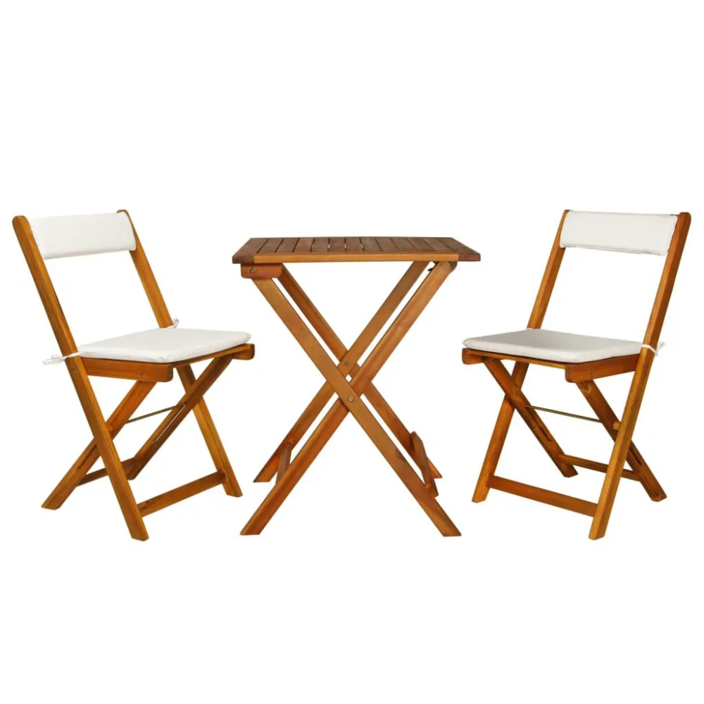 Set Modulare Set da Bistrot 3 pz Pieghevole con Cuscini Massello di Acacia