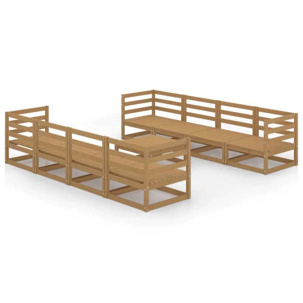 Set Modulare Set Salotto da Giardino 9pz Marrone Ambra Legno Massello Pino