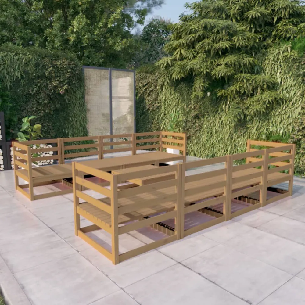 Set Modulare Set Salotto da Giardino 9pz Marrone Ambra Legno Massello Pino