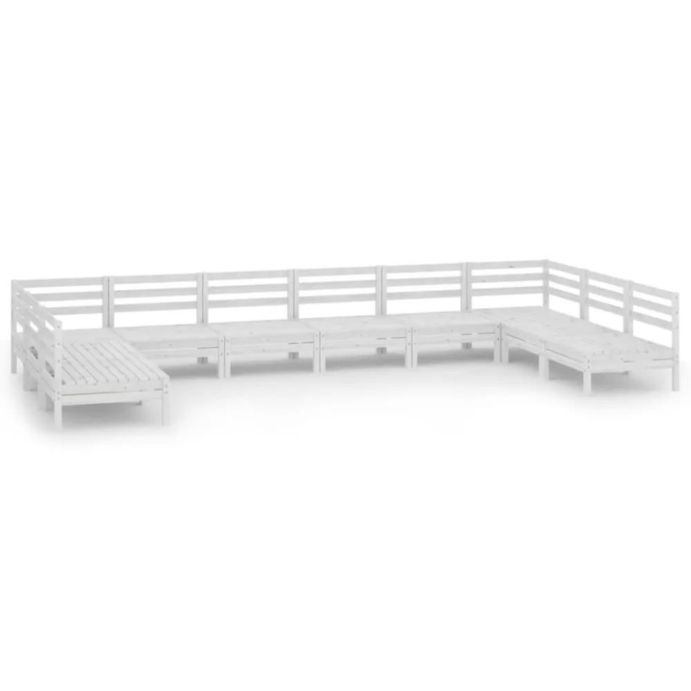 Set Modulare Set Salotto da Giardino 10 pz Bianco Legno Massello di Pino