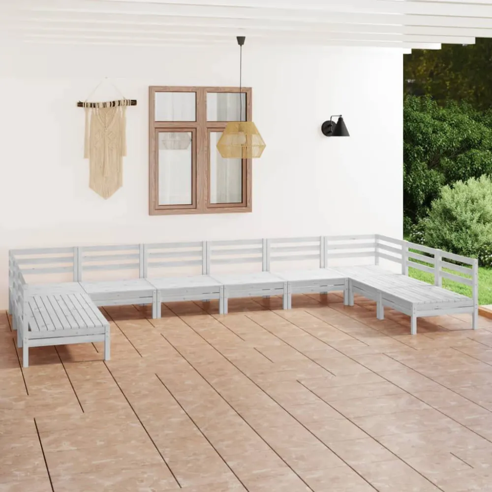 Set Modulare Set Salotto da Giardino 10 pz Bianco Legno Massello di Pino