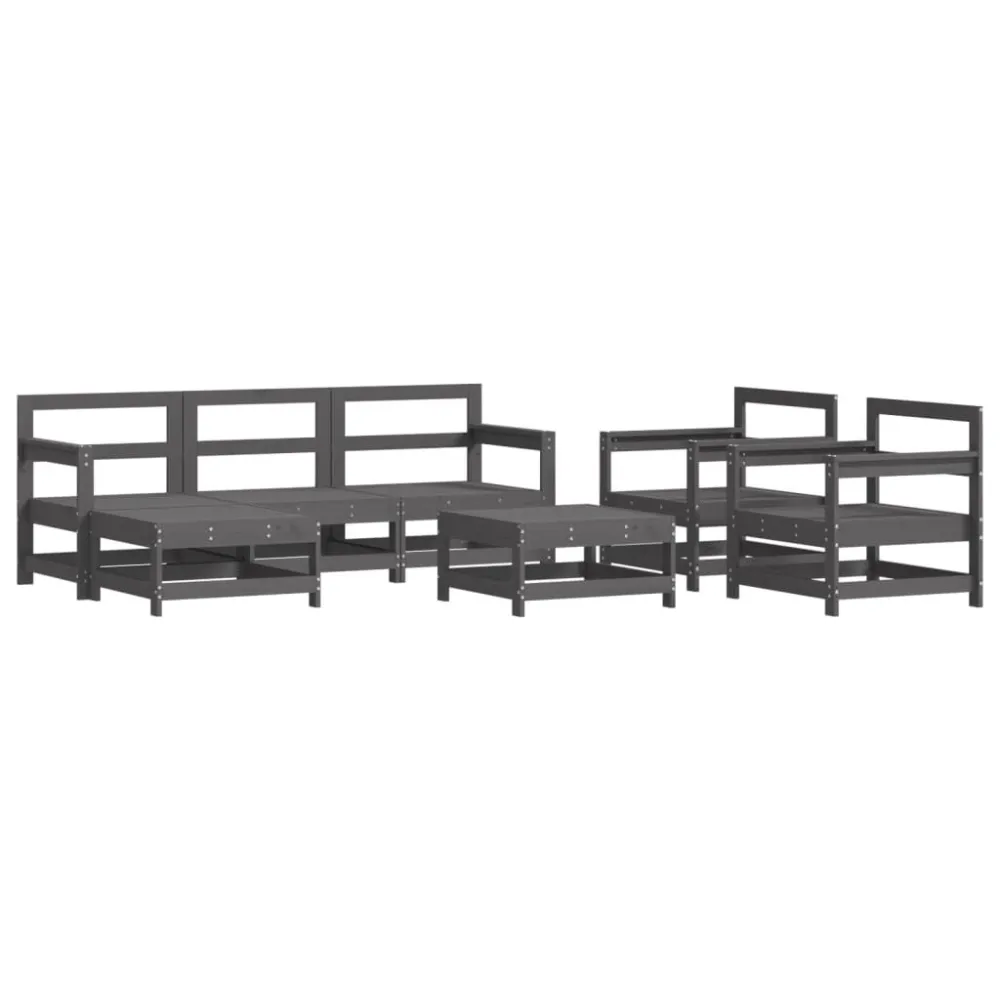 Set Modulare Set Salotto da Giardino 7 pz Grigio Legno Massello di Pino