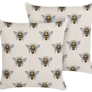 Set 2 Outdoor Cushions Bee Pattern 45 x 45 cm Crema CANNETO