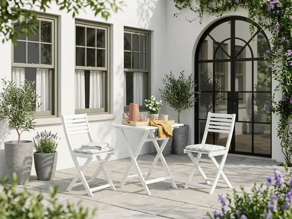 Set per Giardino Acacia Wood Garden Bistro Set White FIJI