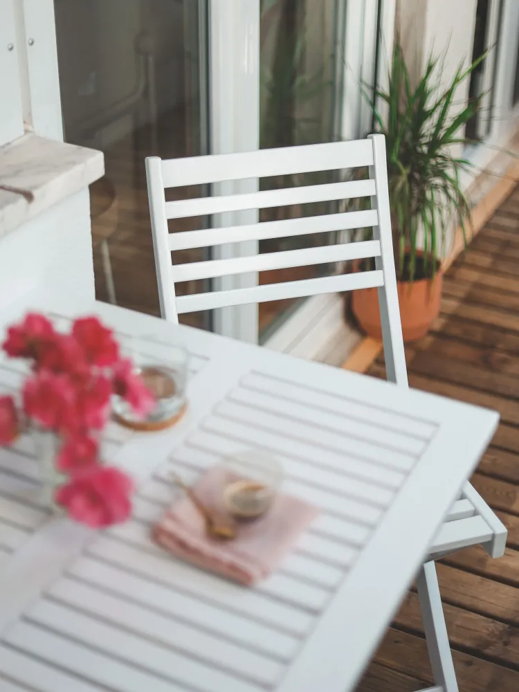 Set per Giardino Acacia Wood Garden Bistro Set White FIJI