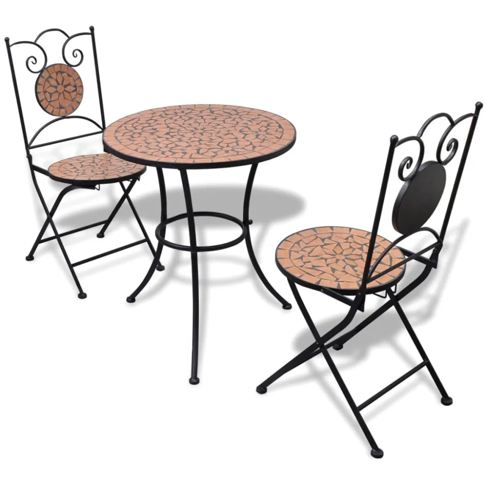 Set per Giardino Set da Bistrot 3 pz Piastrelle di Ceramica Terracotta