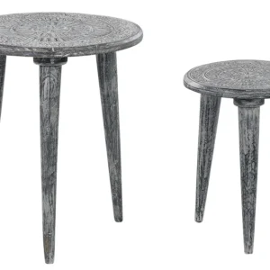 Set per Giardino Set 2 Mango Wood Side Tables Grey JATRA
