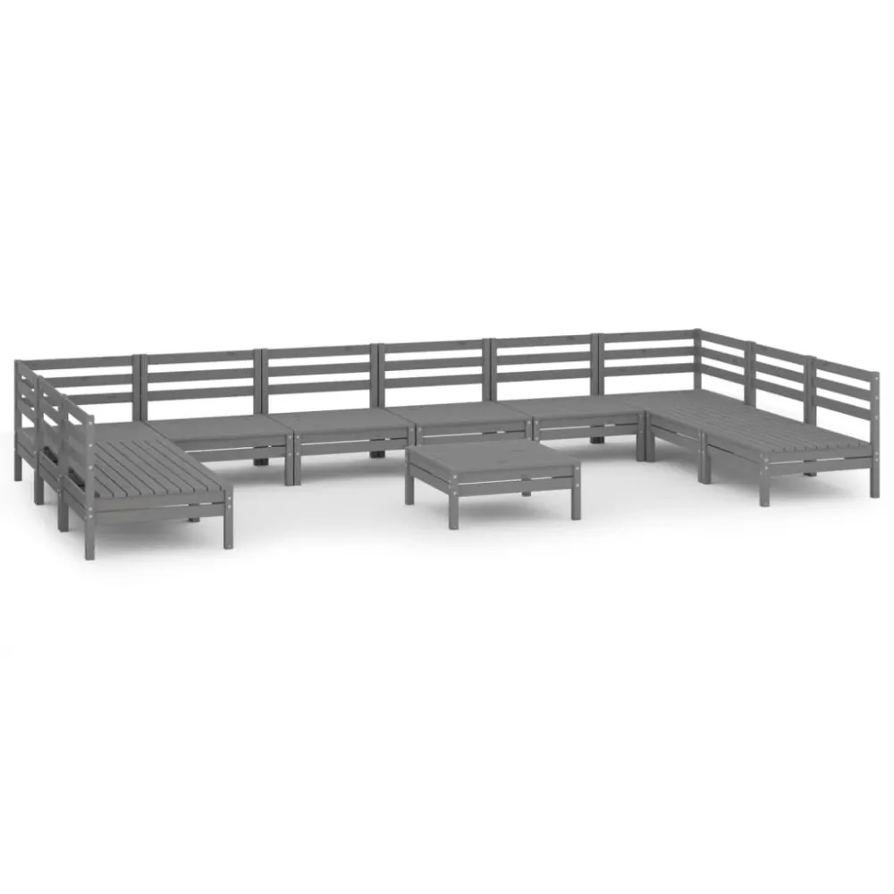 Set per Giardino Set Salotto da Giardino 11 pz Grigio Legno Massello di Pino