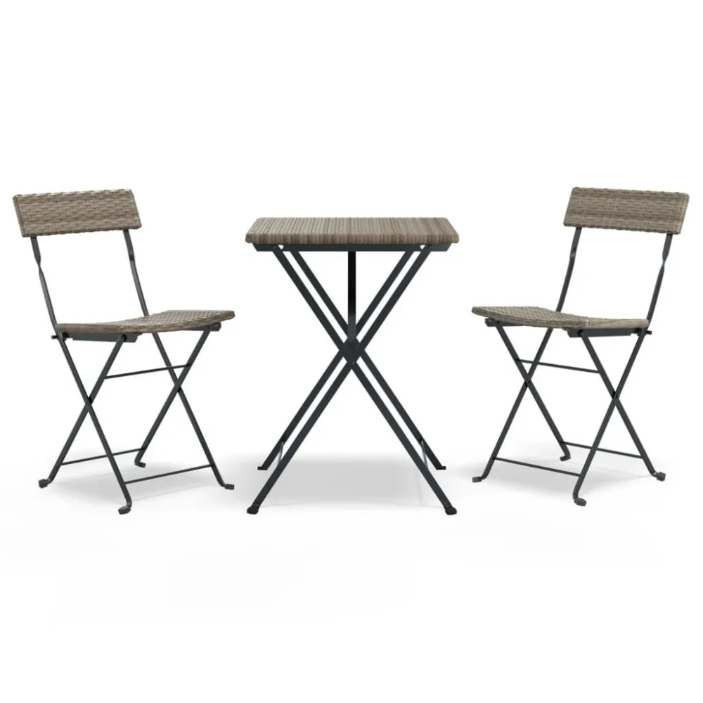 Set Pieghevole da Bistrò 3 pz Grigio Polyrattan con Tavolo Allungabile