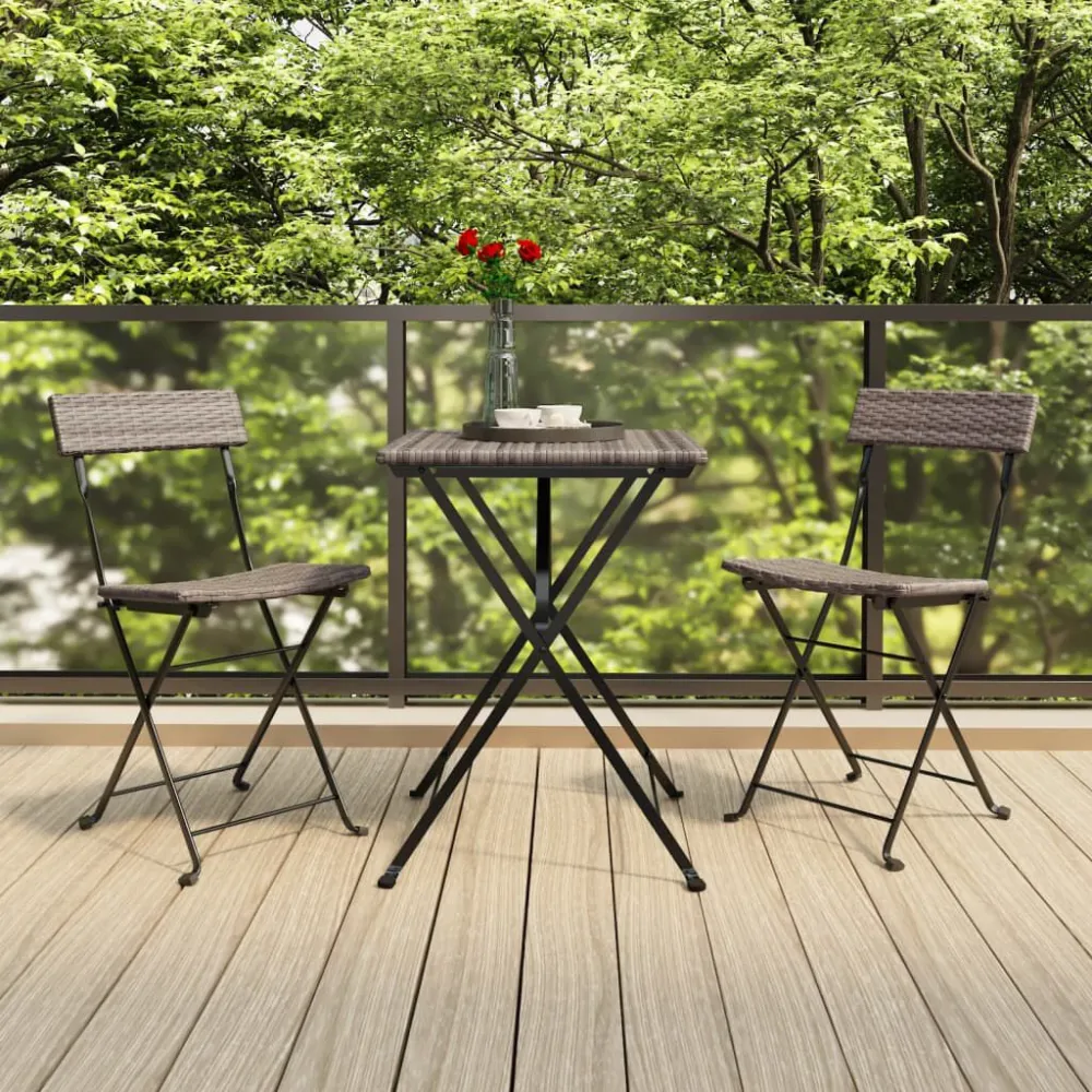 Set Pieghevole da Bistrò 3 pz Grigio Polyrattan con Tavolo Allungabile