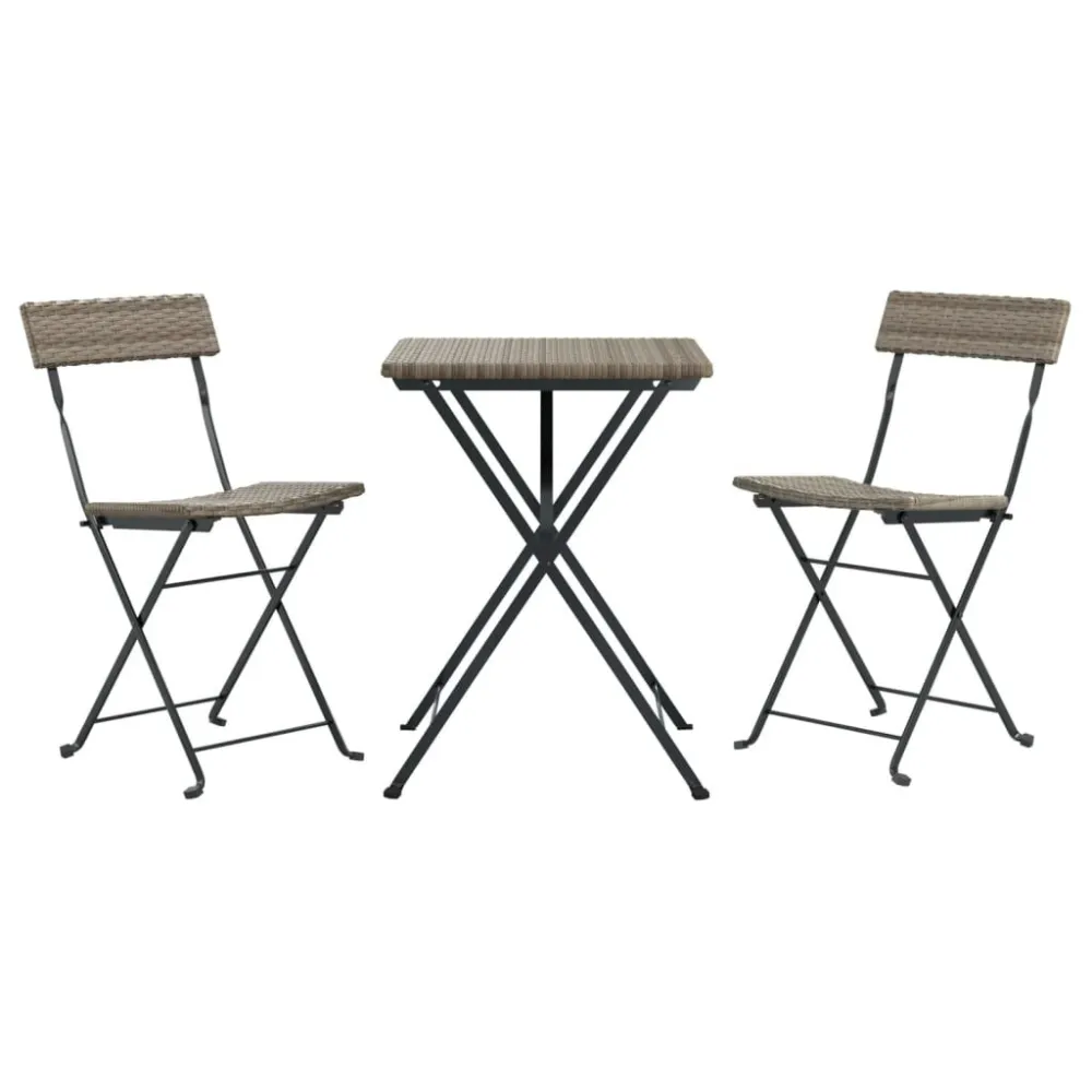 Set Pieghevole da Bistrò 3 pz Grigio Polyrattan con Tavolo Allungabile