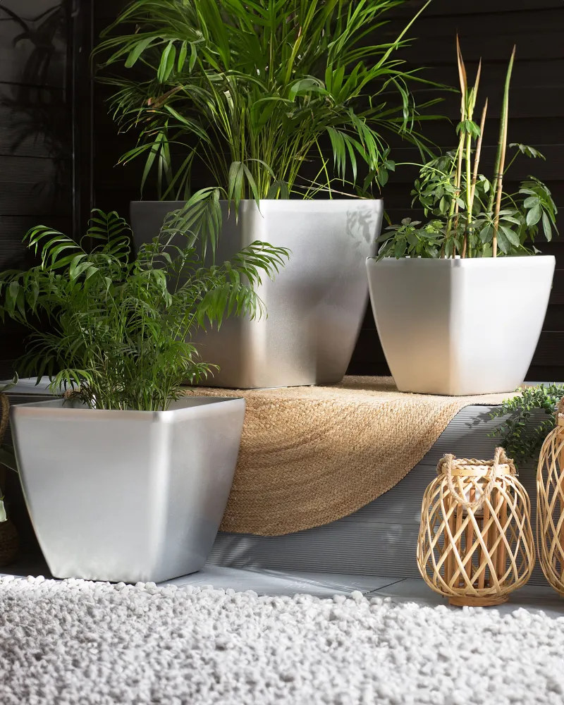 Set 2 Plant Pots 35 x 35 x 34 cm Silver ASTRAS Alluminio e Tessuto