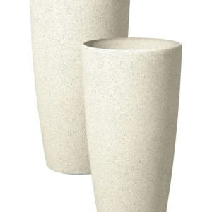 Set 2 Plant Pots Stone 23 x 23 x 43 cm Crema ABDERA