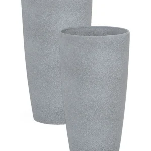 Set 2 Plant Pots Stone 23 x 23 x 43 cm Grey ABDERA