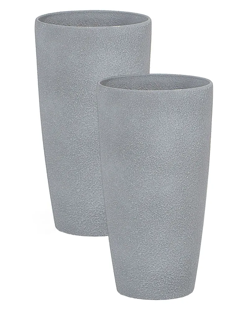 Set 2 Plant Pots Stone 23 x 23 x 43 cm Grey ABDERA