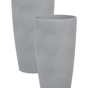 Set 2 Plant Pots Stone 31 x 31 x 58 cm Grey ABDERA