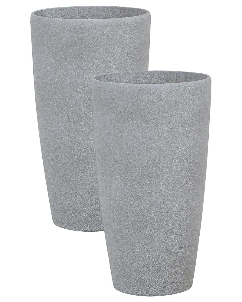 Set 2 Plant Pots Stone 31 x 31 x 58 cm Grey ABDERA