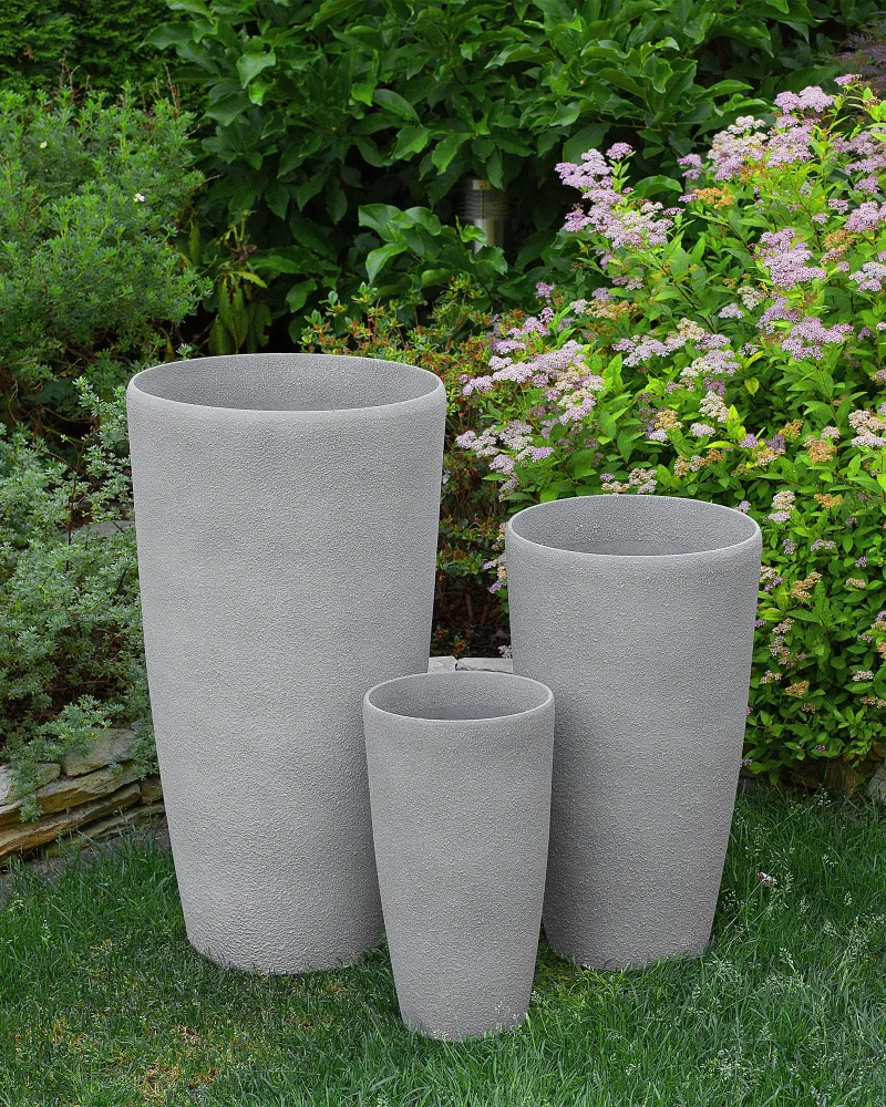 Set 2 Plant Pots Stone 31 x 31 x 58 cm Grey ABDERA