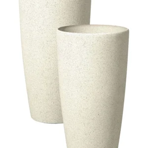 Set 2 Plant Pots Stone 31 x 31 x 58 cm Nocciola ABDERA