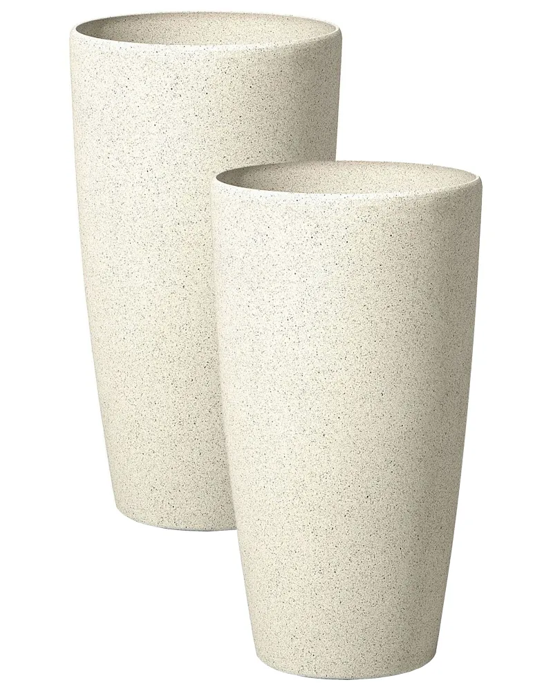Set 2 Plant Pots Stone 31 x 31 x 58 cm Nocciola ABDERA