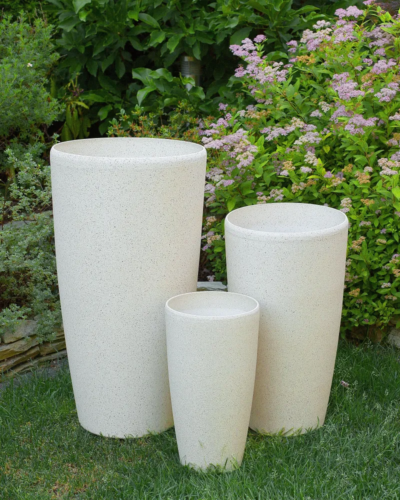 Set 2 Plant Pots Stone 31 x 31 x 58 cm Nocciola ABDERA