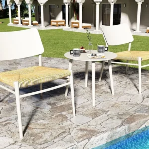 Set PoliRattan Mobile da giardino 2 posti alluminio e rattan PE - 2 sedie e un tavolo - bianco