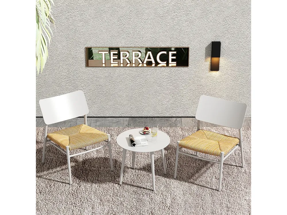 Set PoliRattan Mobile da giardino 2 posti alluminio e rattan PE - 2 sedie e un tavolo - bianco