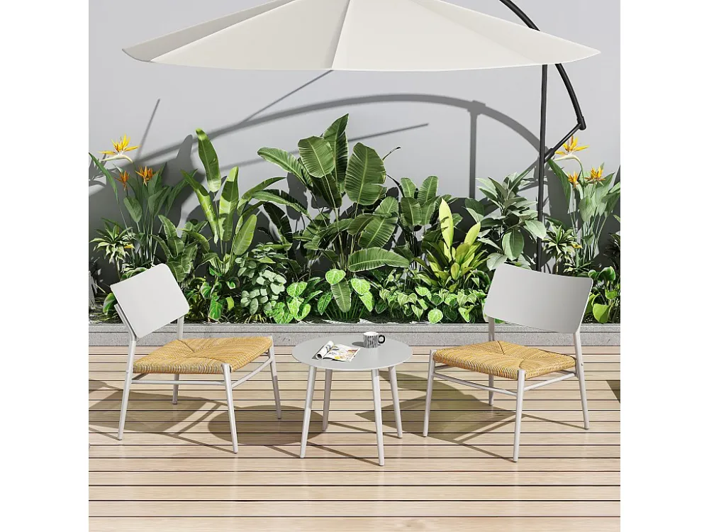 Set PoliRattan Mobile da giardino 2 posti alluminio e rattan PE - 2 sedie e un tavolo - bianco